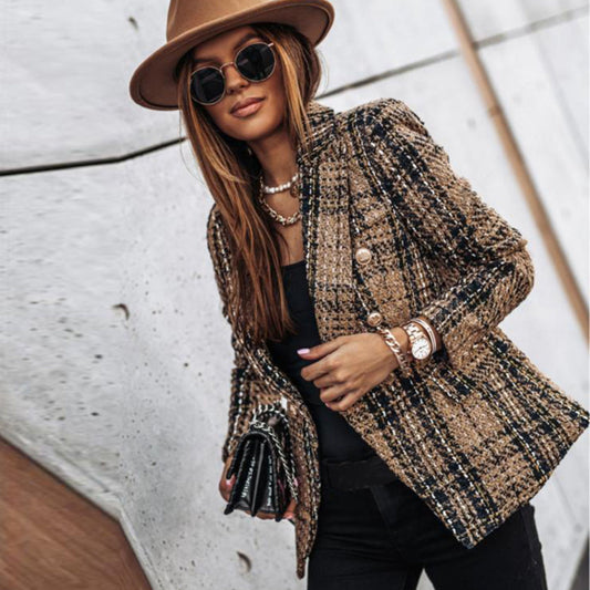 Ladies Blazer With Checks | Button Up