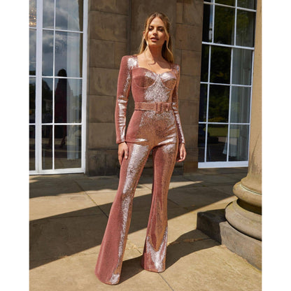 Women's Sequin Jumpsuit | Fitted Wide Leg Design