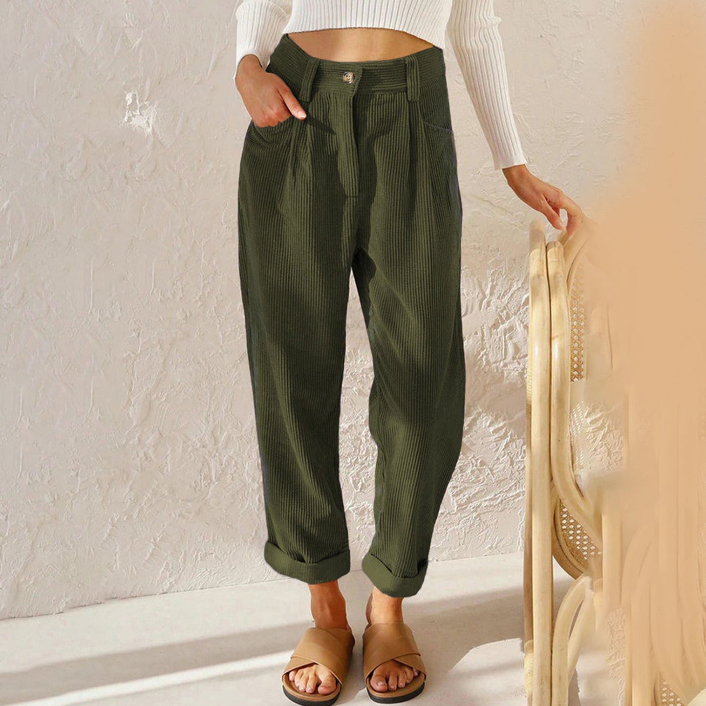 Women's Corduroy Trousers | High-Waisted