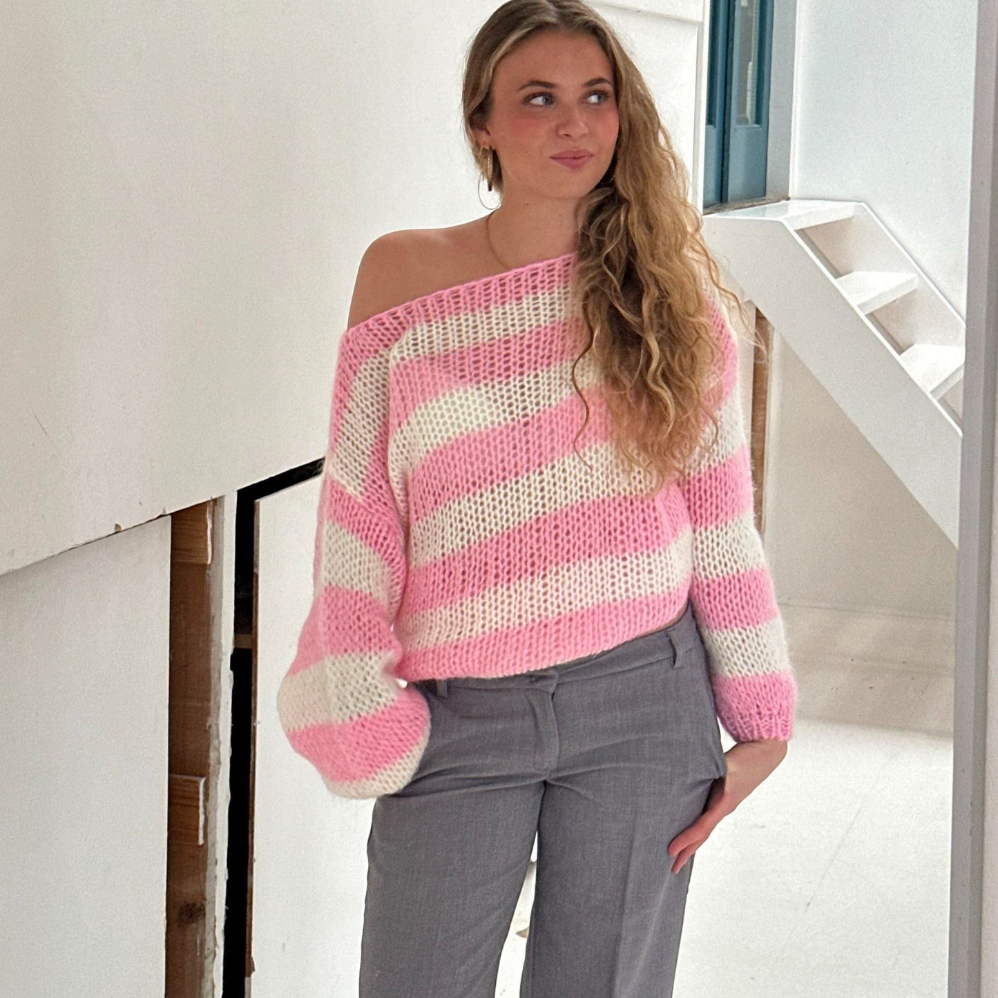 Women's Off-Shoulder Sweater | Striped Knit