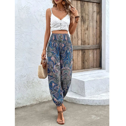 Ladies Wide-Leg Pants | High Waist & Boho Print