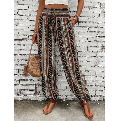 Ladies Wide-Leg Pants | High Waist & Boho Print