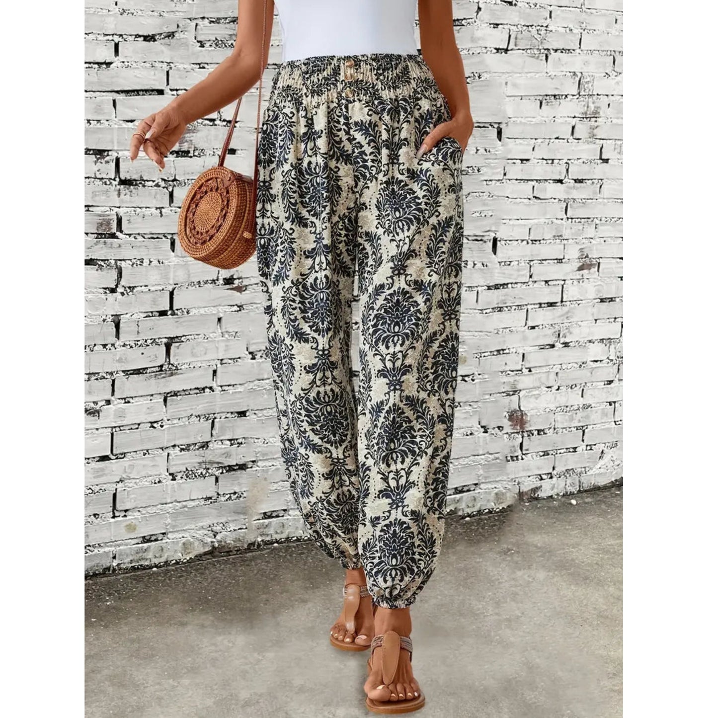 Ladies Wide-Leg Pants | High Waist & Boho Print