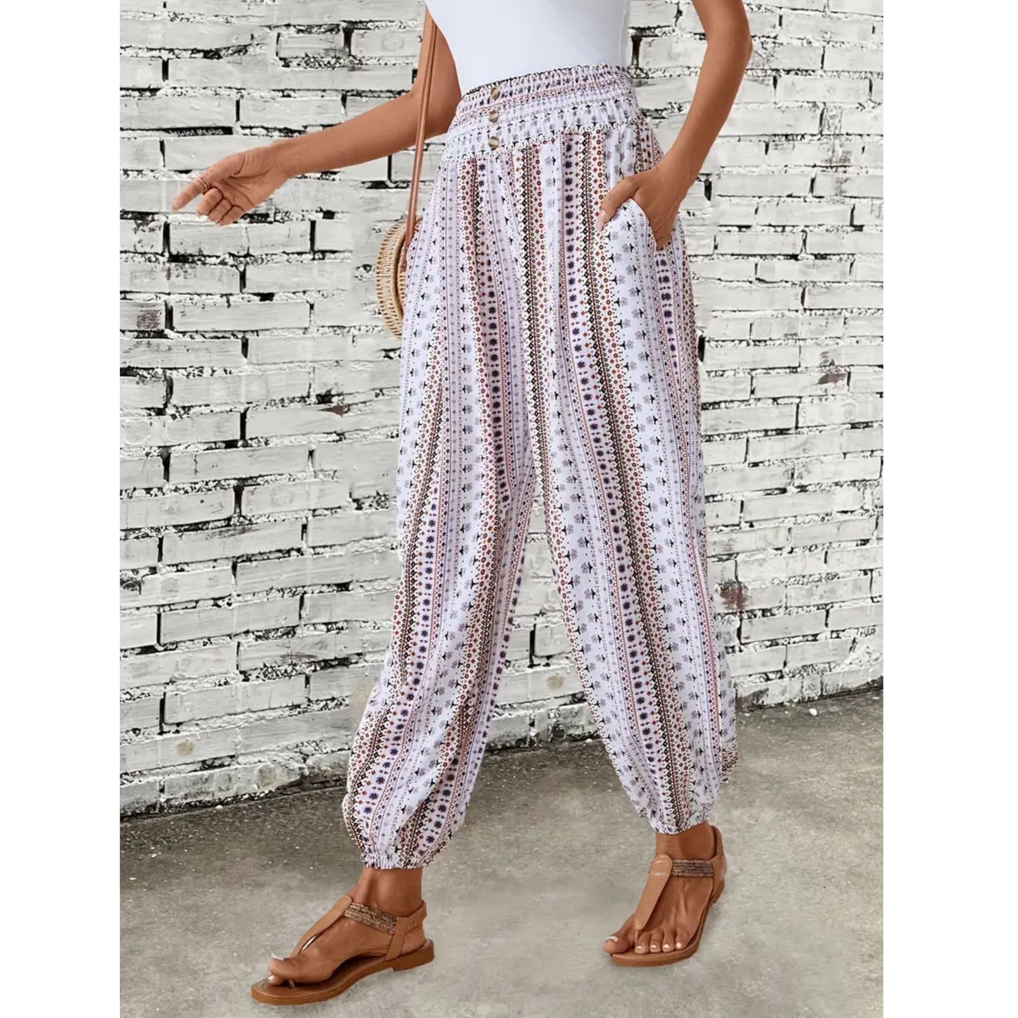 Ladies Wide-Leg Pants | High Waist & Boho Print