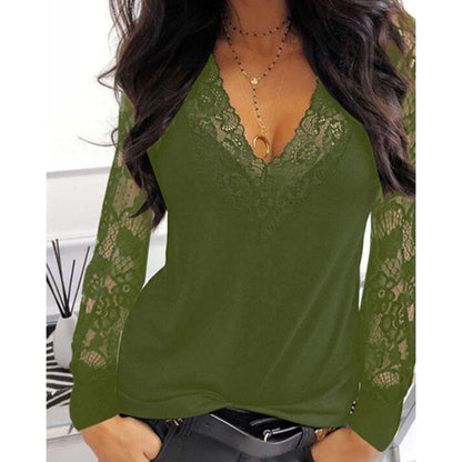 Women's V-Neck Blouse | Long Sleeve Lace Design