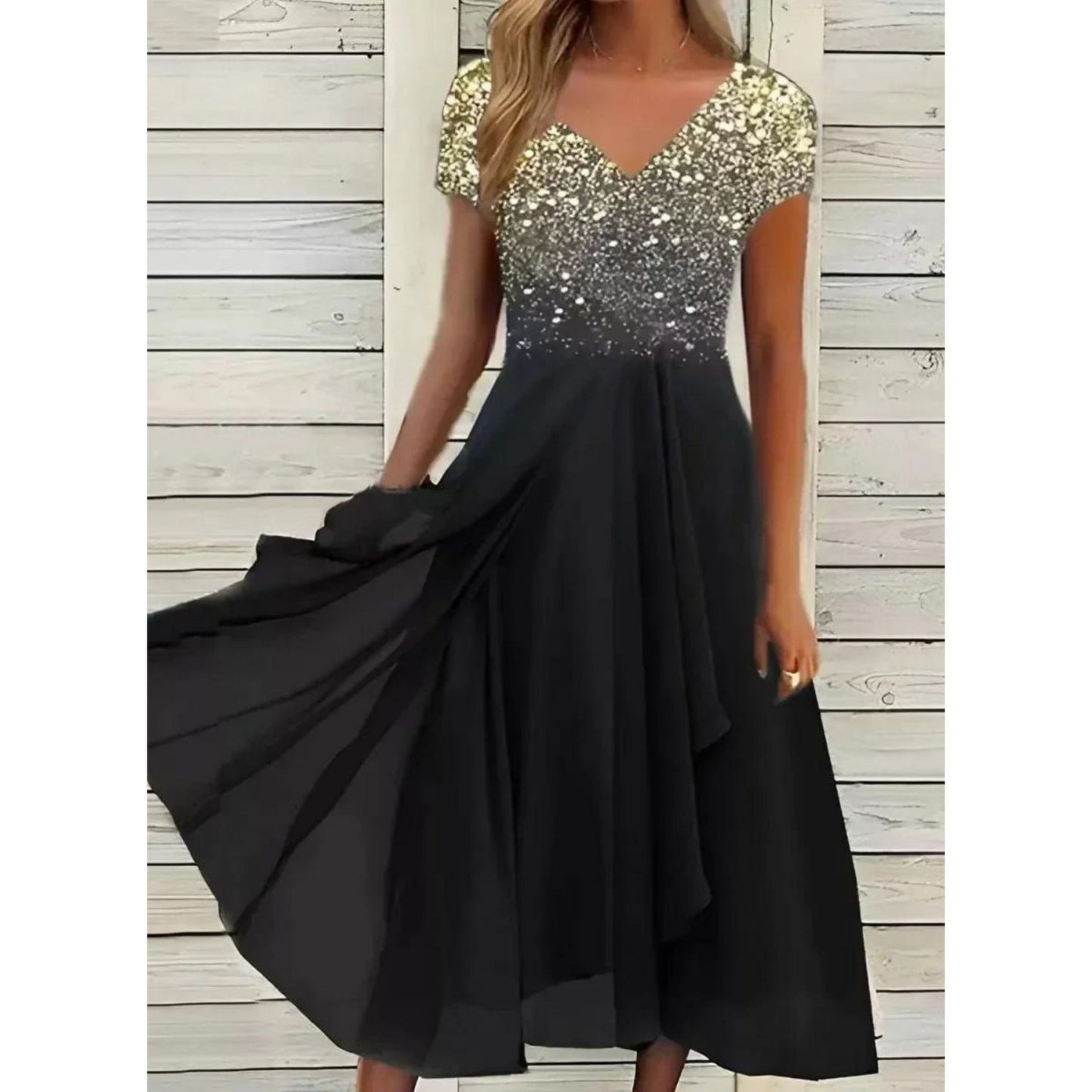 Ladies Evening Dress | Sequin Top Midi